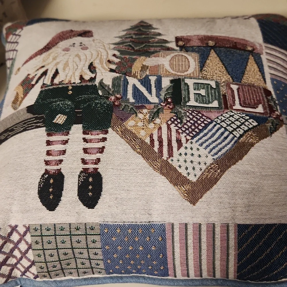 Needlepoint Christmas Santa with Noel spellout holiday throw pillow